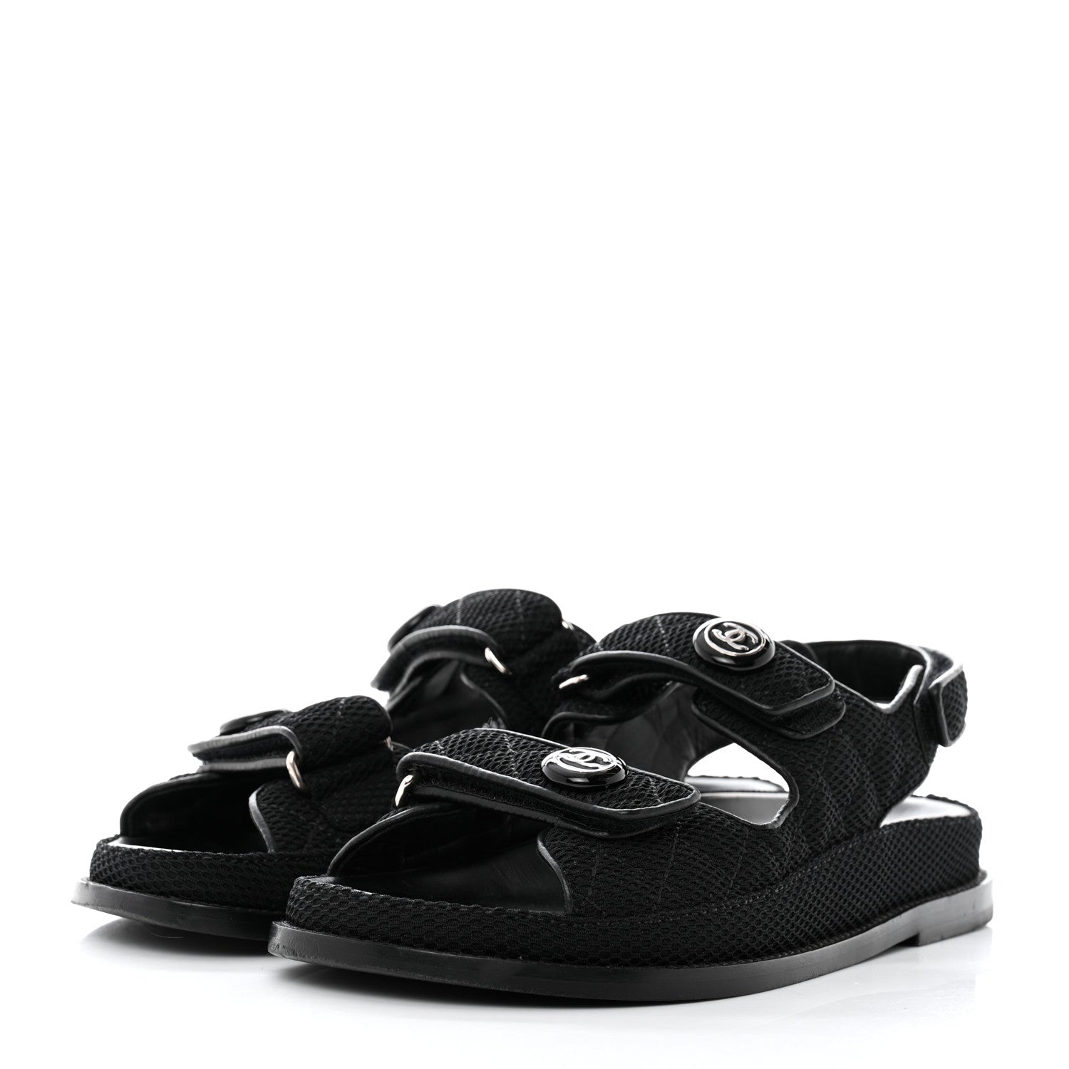 Chanel Fabric Velcro Dad Sandals 38 Black 3 of 9