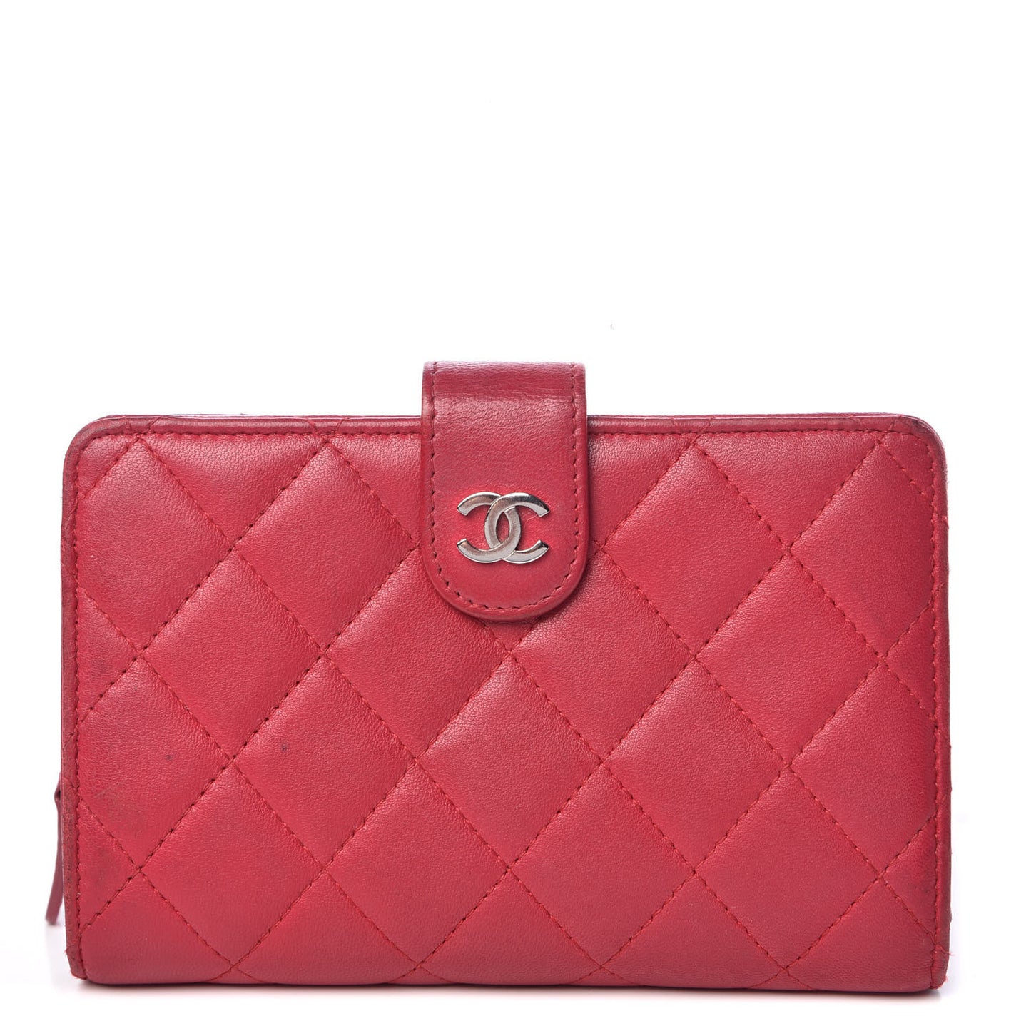 Lambskin Quilted Zipped Pocket Wallet Fuchsia
