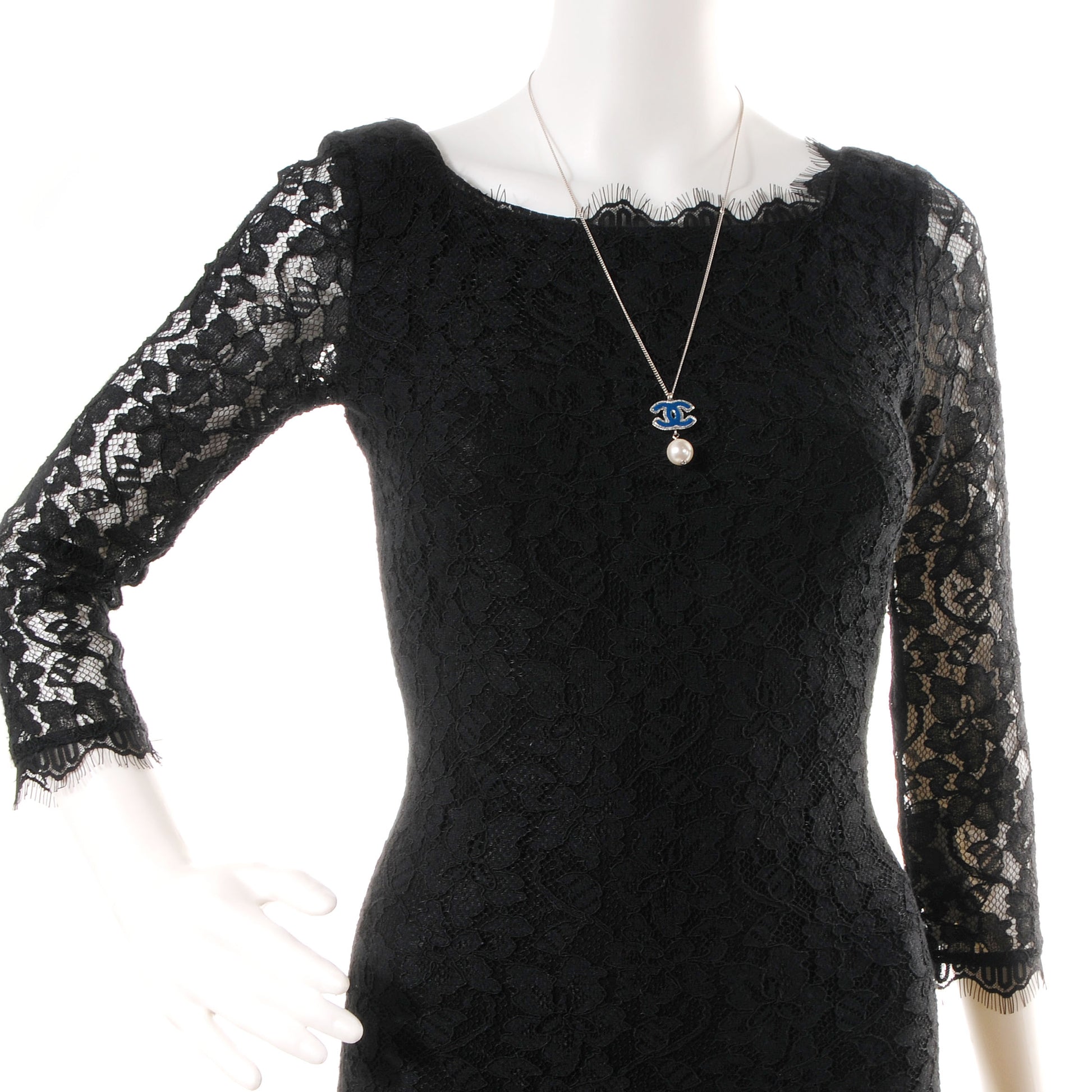 Chanel Resin CC Pearl Drop Necklace Blue 2 of 4