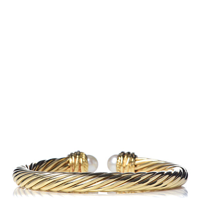 David Yurman 18K Yellow Gold Diamond Pearl 7mm Crossover Bracelet 3 of 4