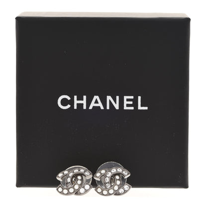 Chanel Pearl Crystal CC Earrings Ruthenium 5 of 5