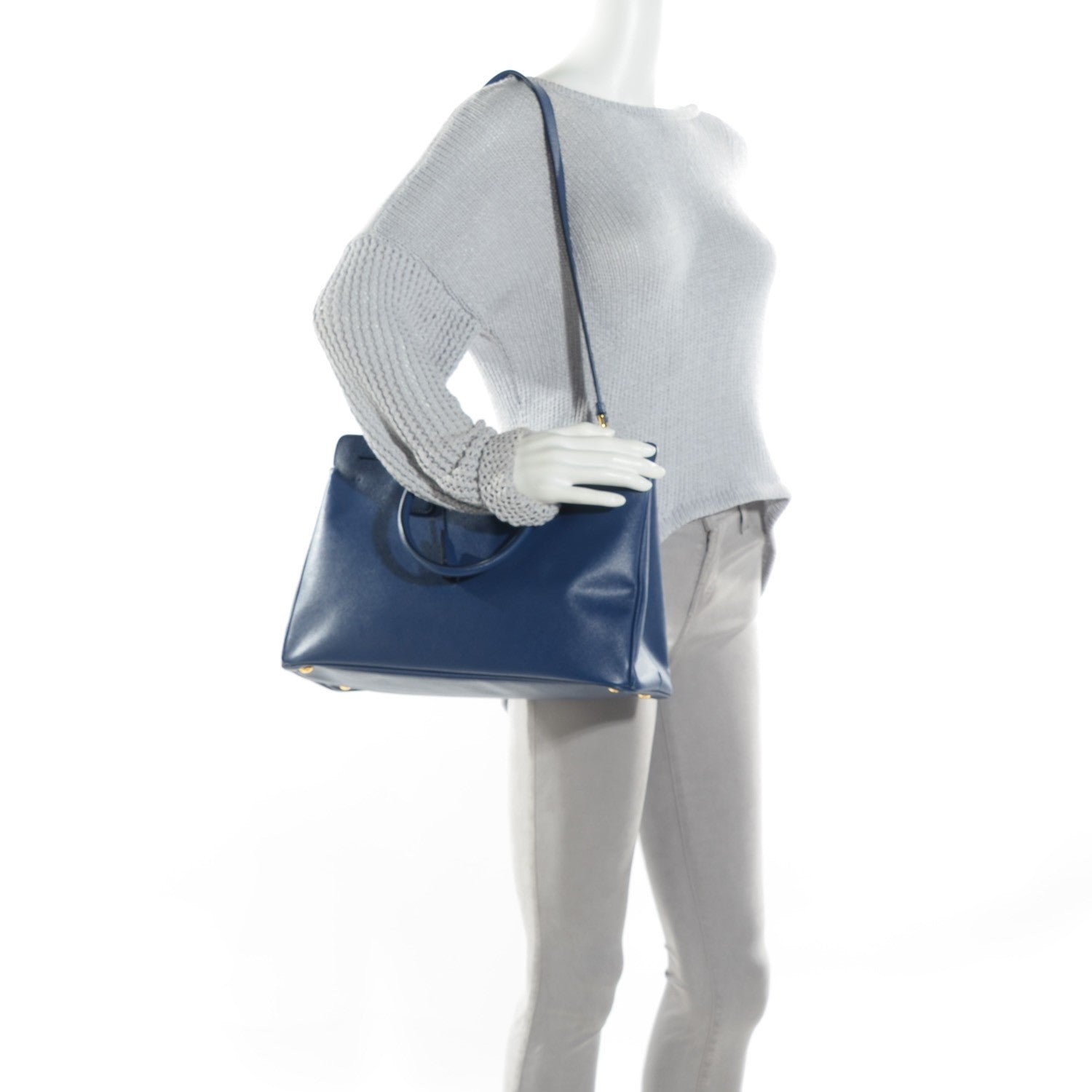 Prada Saffiano Lux Large Top Handle Open Tote Bluette 2 of 8