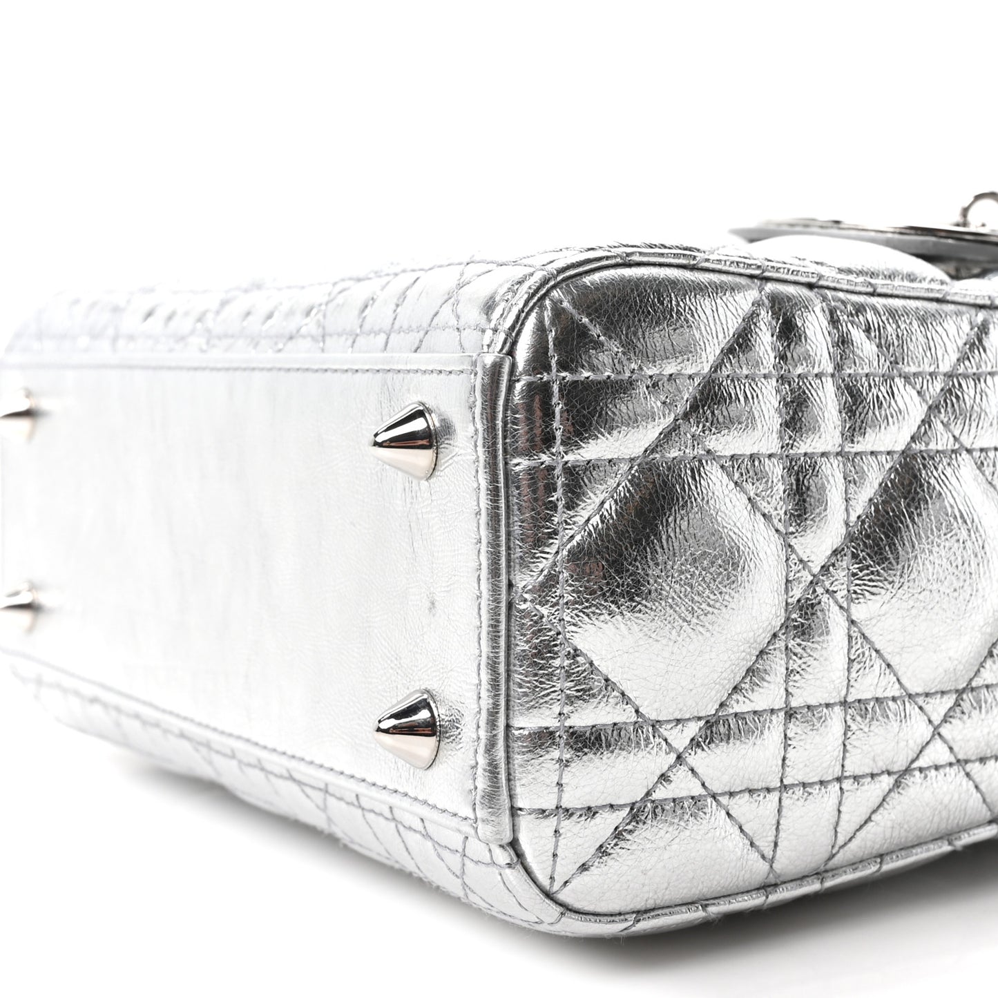 Metallic Grained Calfskin Cannage Small Lucky Badges My Lady Dior Silver