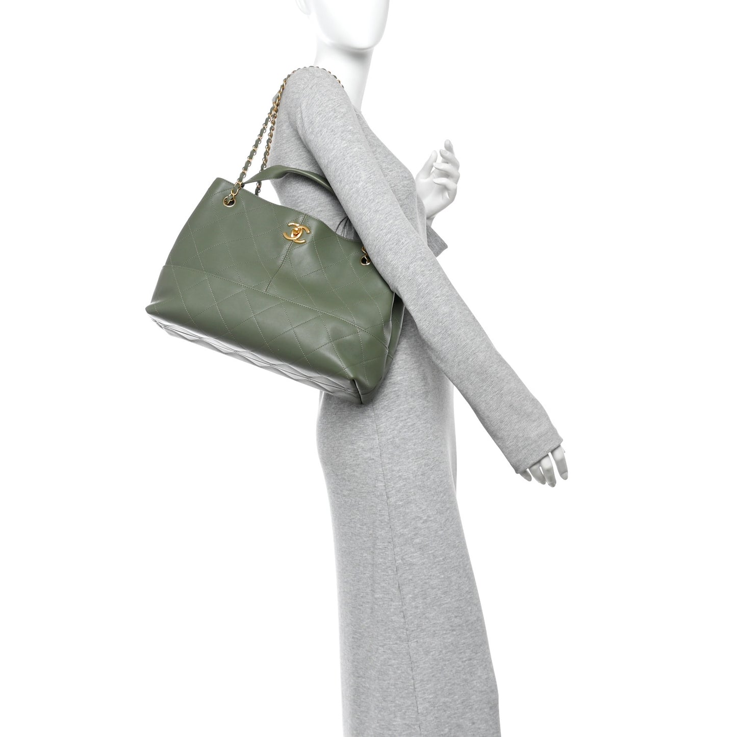 Calfskin Quilted Small Coco Base Shopping Bag Khaki