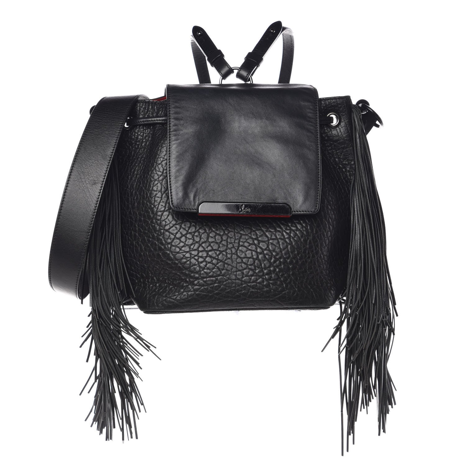 Christian Louboutin Pebbled Calfskin Fringe Lucky L Convertible Backpack Black 1 of 15