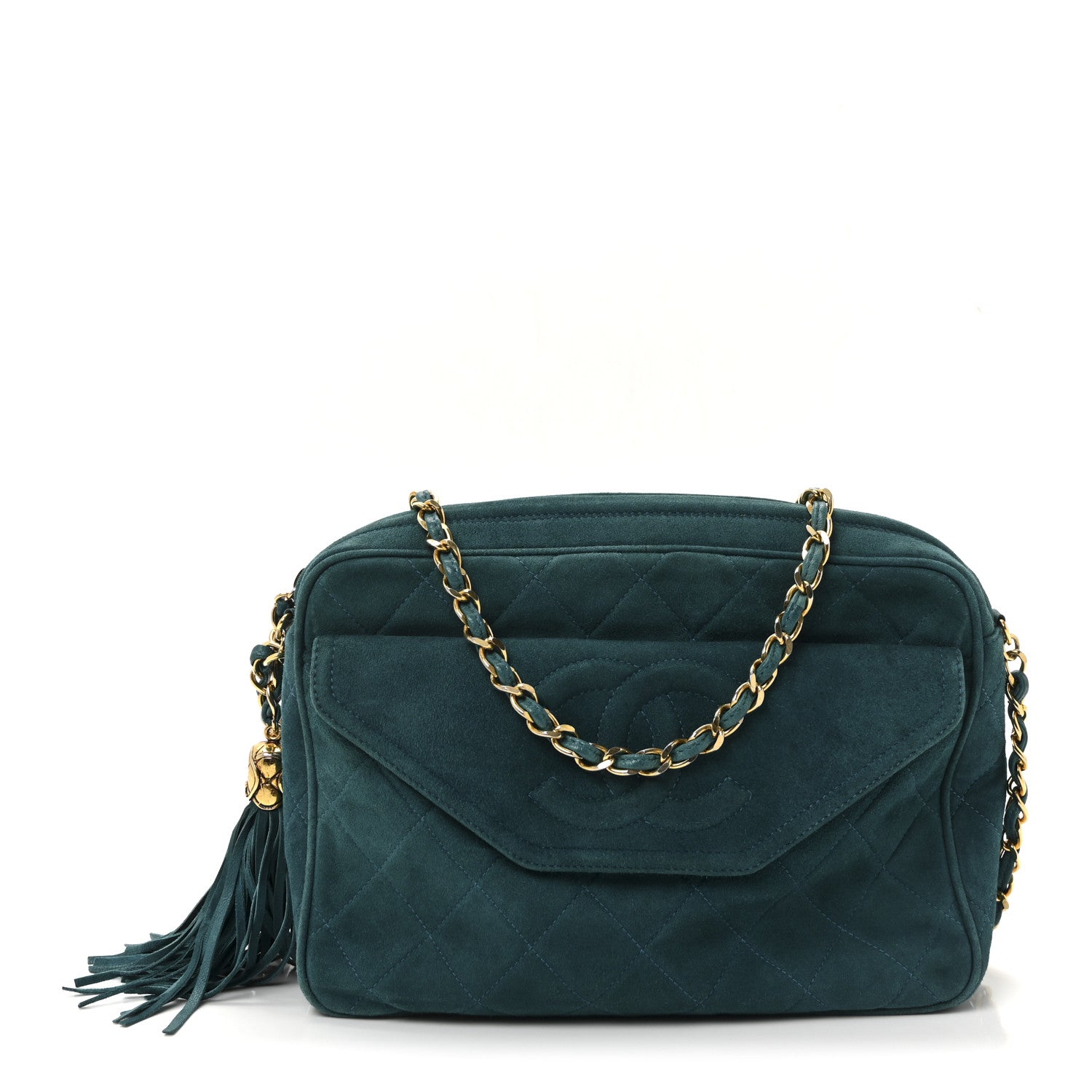 Chanel Suede Quilted CC Tassel Camera Bag Blue 1 of 10