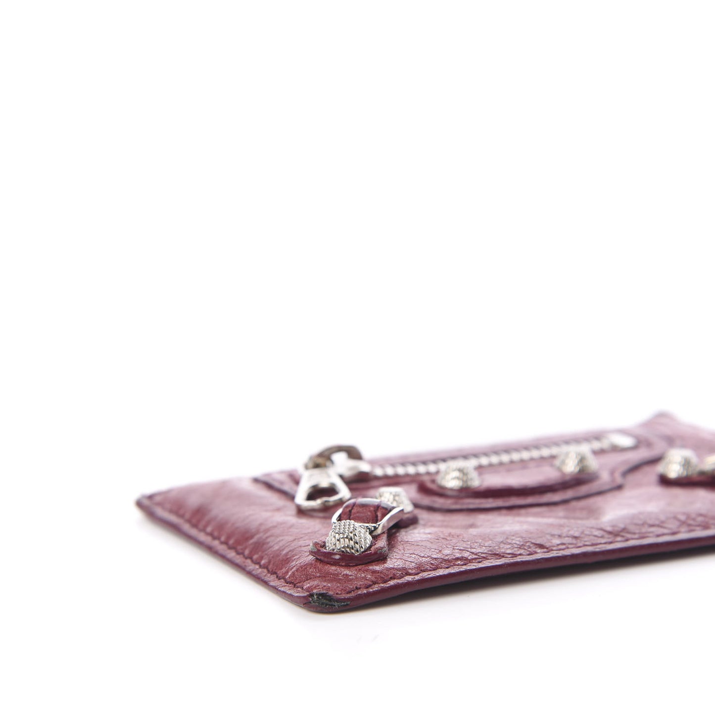 Agneau Giant 12 Silver Hardware Card Case Cassis