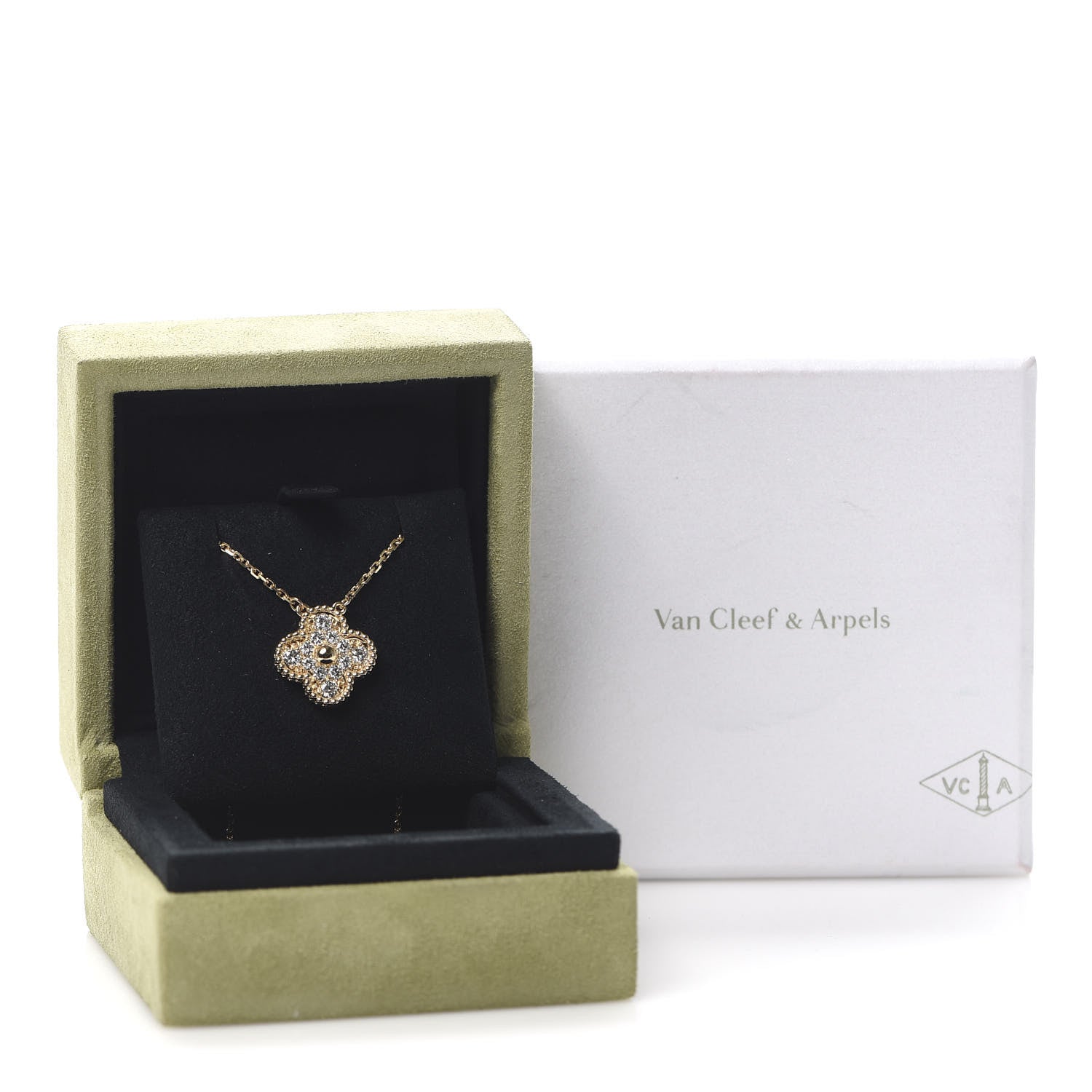 Van Cleef & Arpels 18K Yellow Gold Diamond Vintage Alhambra Pendant Necklace 8 of 8