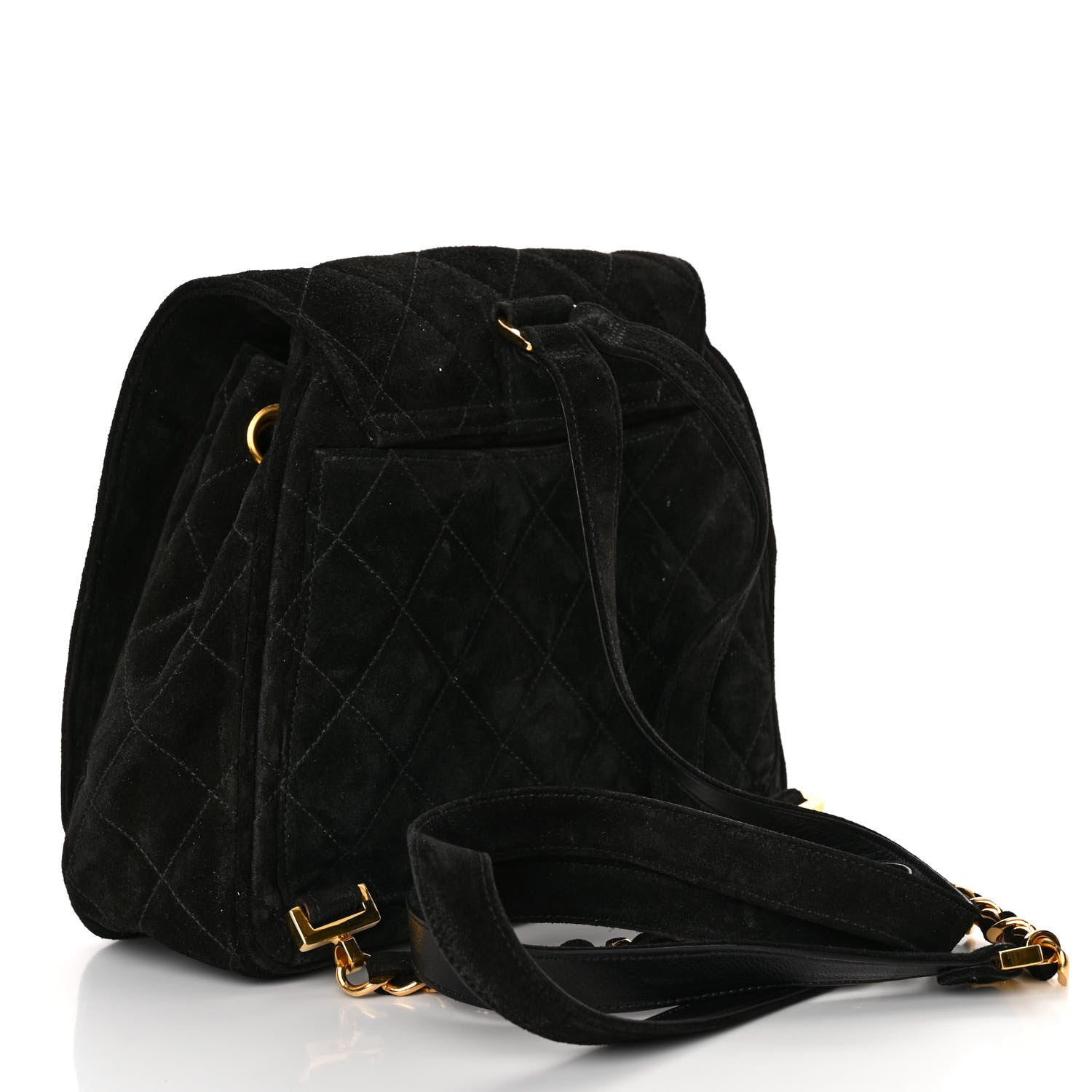 Chanel Suede Quilted CC Drawstring Backpack Black 3 of 9