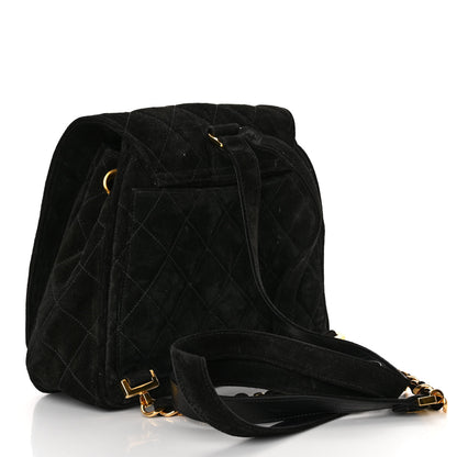 Chanel Suede Quilted CC Drawstring Backpack Black 3 of 9