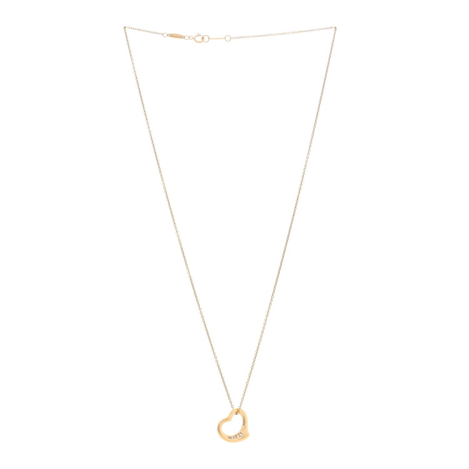 Tiffany 18K Yellow Gold Diamond 16mm Elsa Peretti Open Heart Pendant Necklace 3 of 5