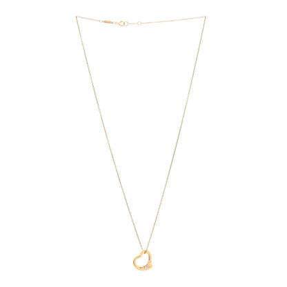 Tiffany 18K Yellow Gold Diamond 16mm Elsa Peretti Open Heart Pendant Necklace 3 of 5