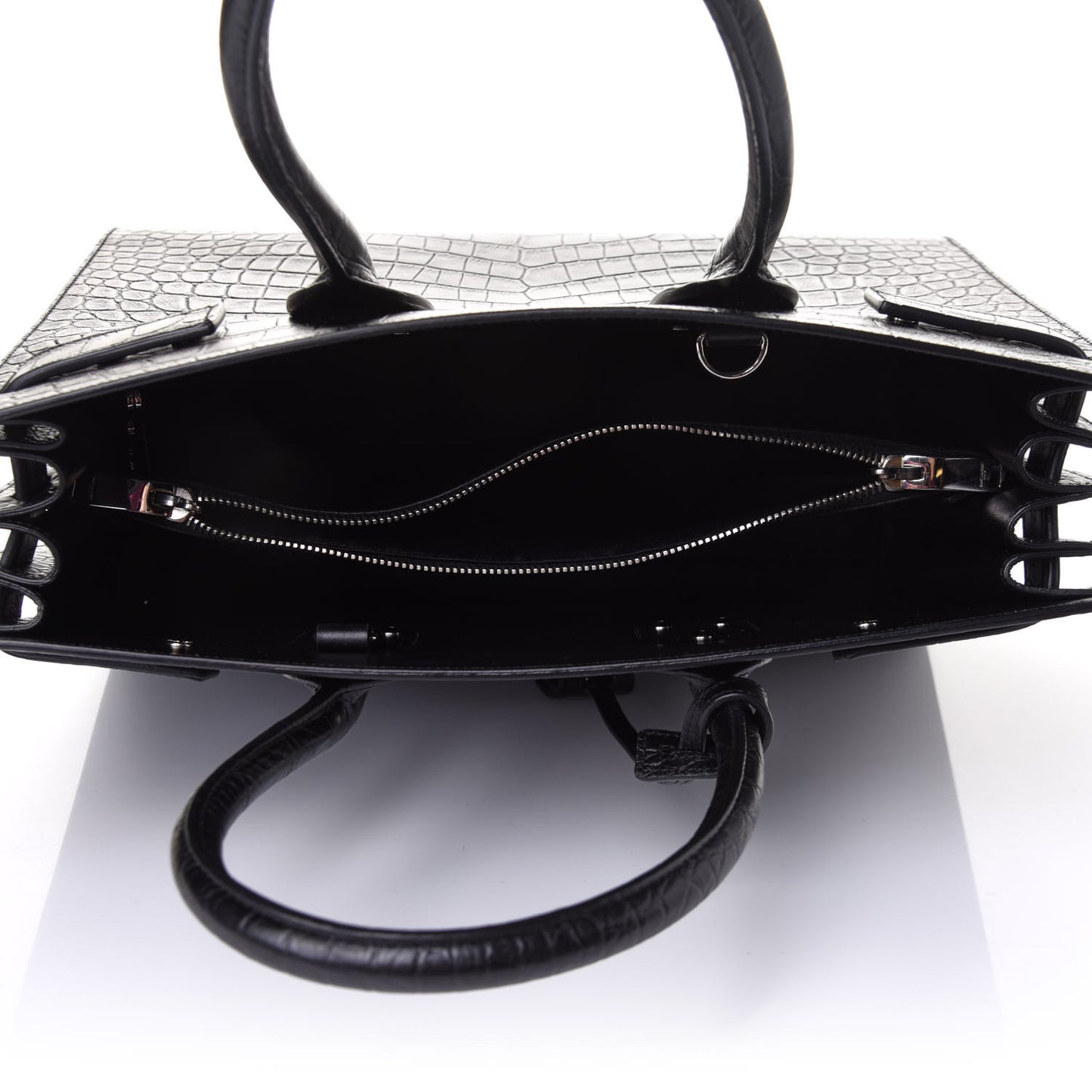 Calfskin Crocodile Embossed Small Sac de Jour Black