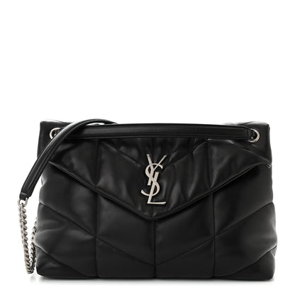 Saint Laurent Lambskin Quilted Medium Loulou Puffer Monogram Chain Satchel Black 1 of 11
