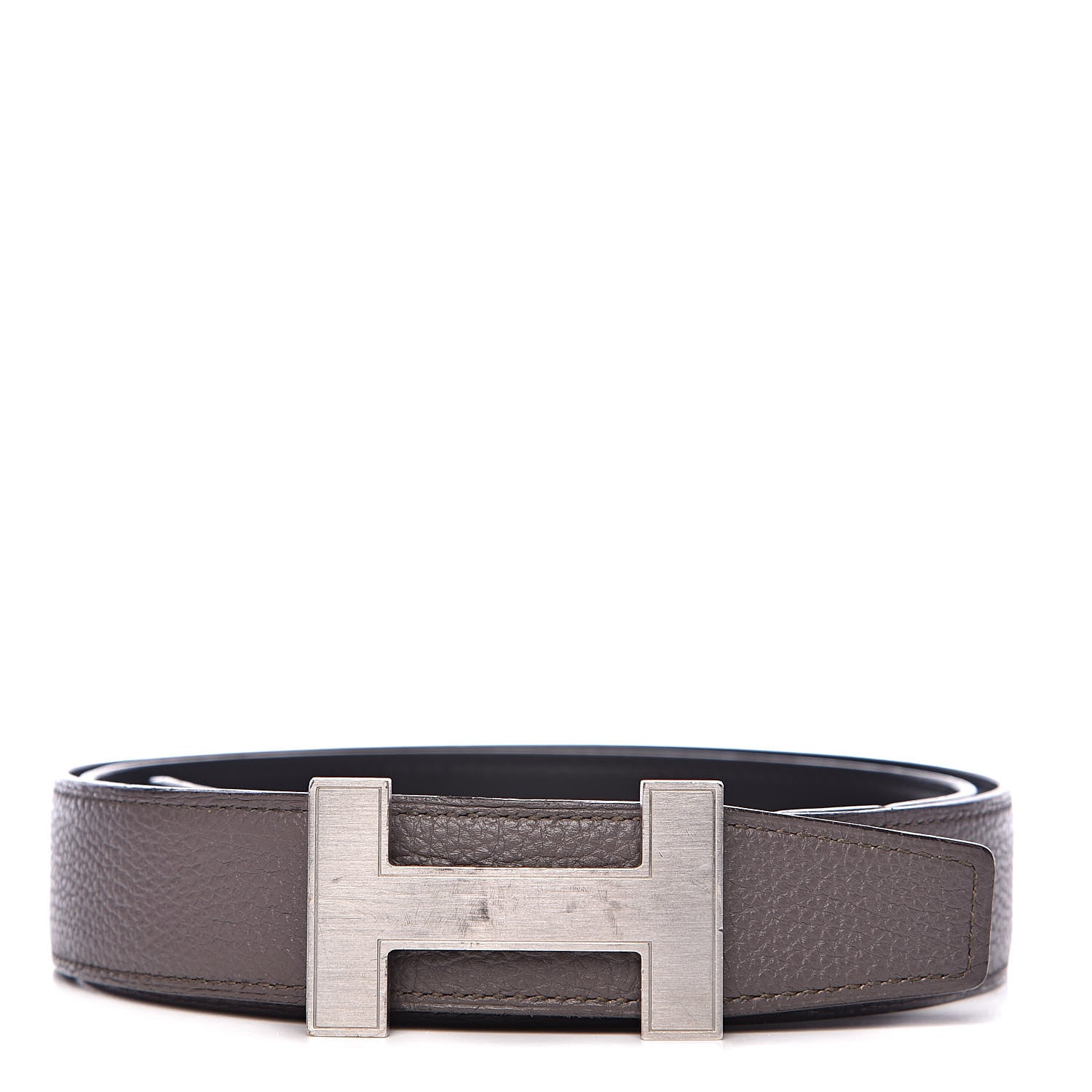 Hermes Taurillon Clemence Swift 32mm Quizz H Belt 95 Etain Black 1 of 7