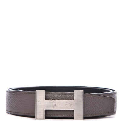 Hermes Taurillon Clemence Swift 32mm Quizz H Belt 95 Etain Black 1 of 7