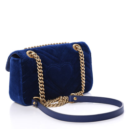 Gucci Velvet Matelasse Mini GG Marmont Shoulder Bag Cobalt Blue 3 of 14