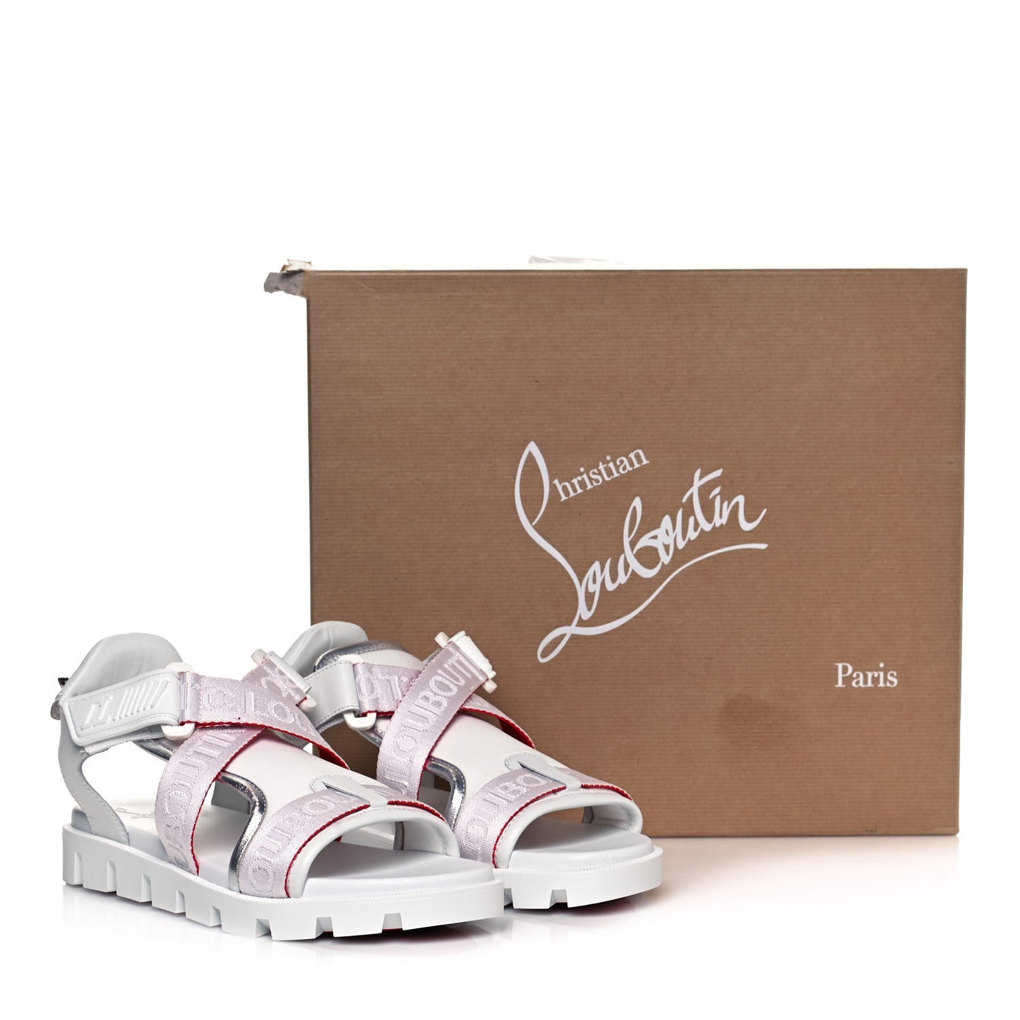 Calfskin Velcrissimo Flat Sandals 37.5 Blanco Silver