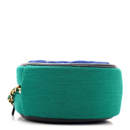 Chanel Jersey Quilted CC Filigree Round Clutch With Chain Blue Green Black 9 of 10