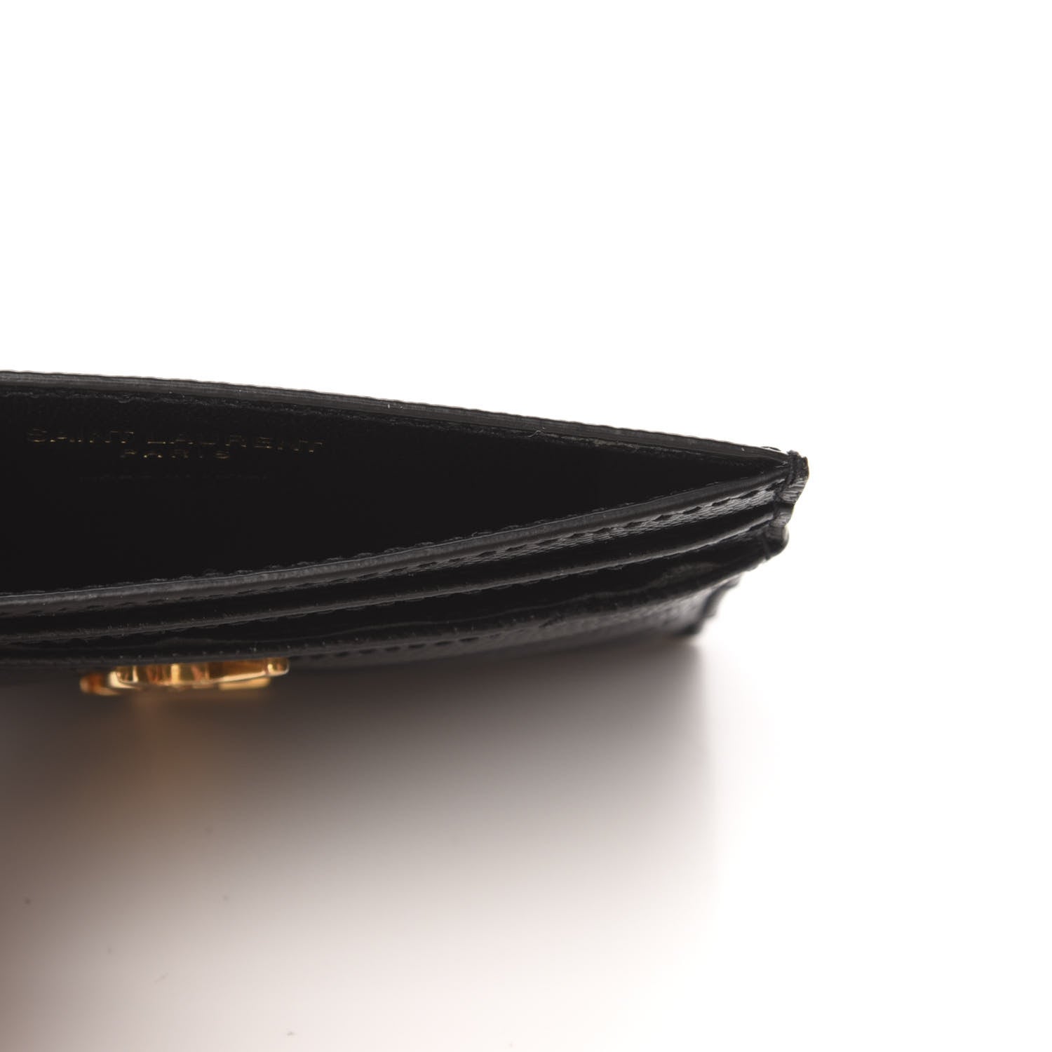 Saint Laurent Grain De Poudre Matelasse Chevron Monogram Credit Card Case Black 5 of 6