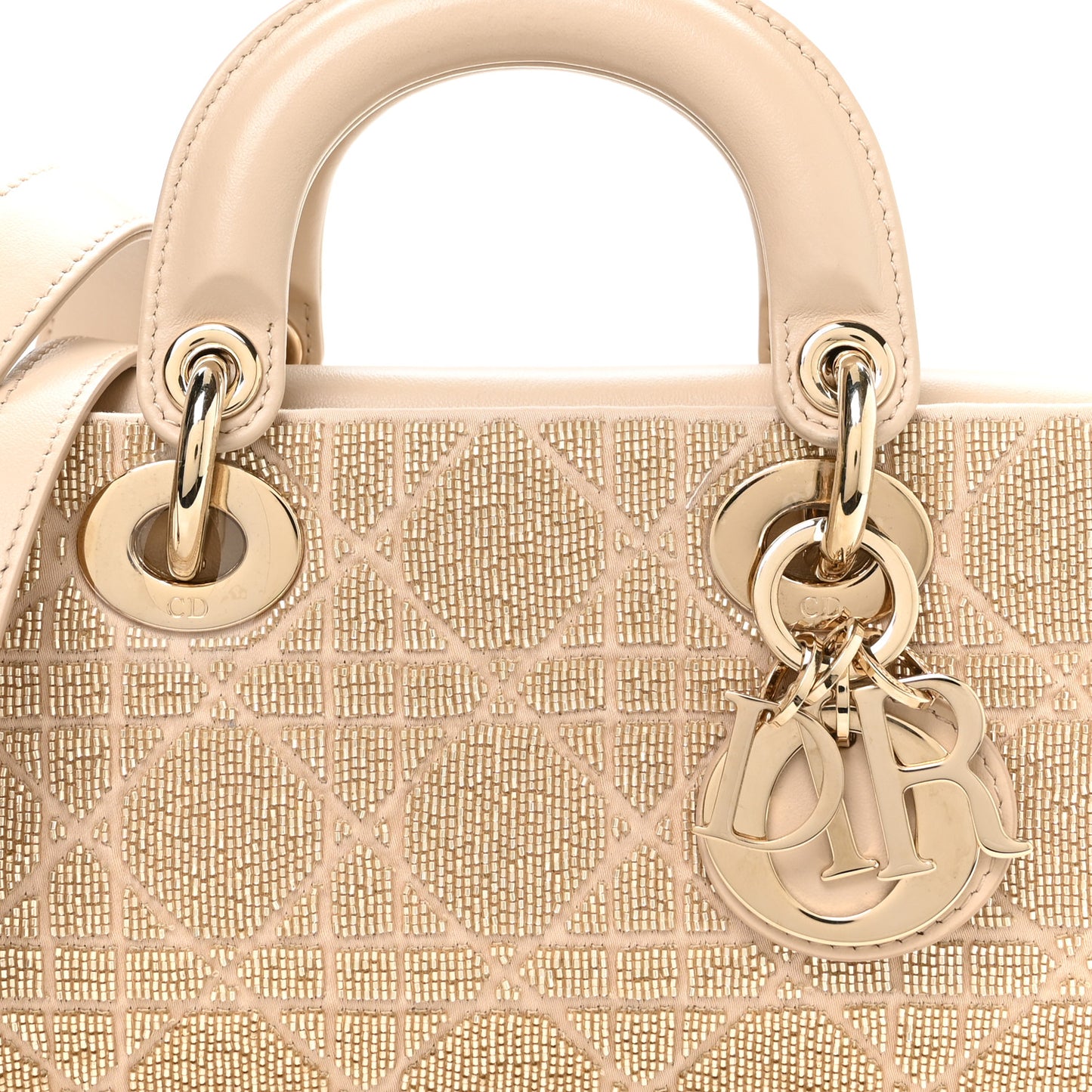Lambskin Cannage Beaded Embroidered Micro Lady D-Joy Beige