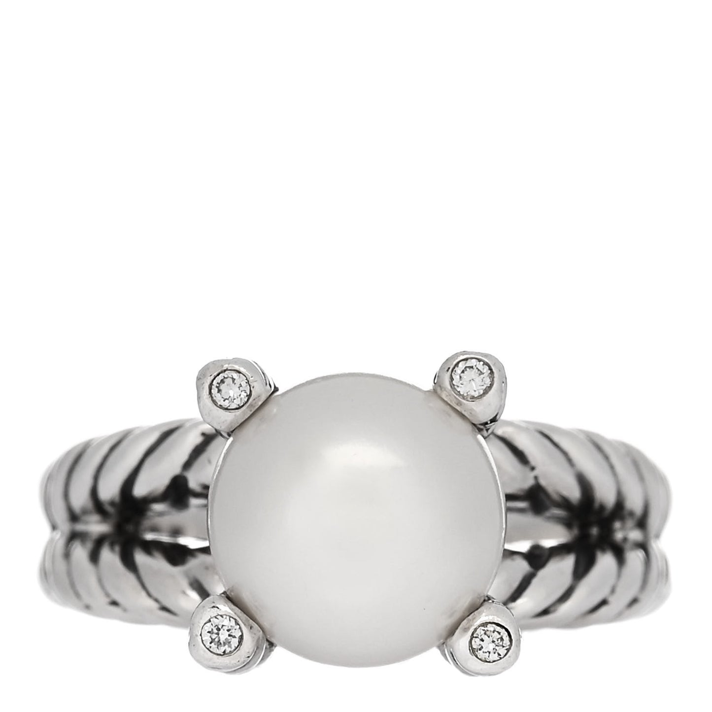Sterling Silver Diamond Pearl 10mm Cable Ring 52 6