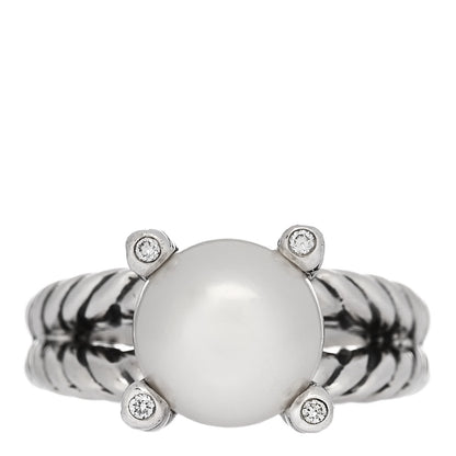 David Yurman Sterling Silver Diamond Pearl 10mm Cable Ring 52 6 1 of 5