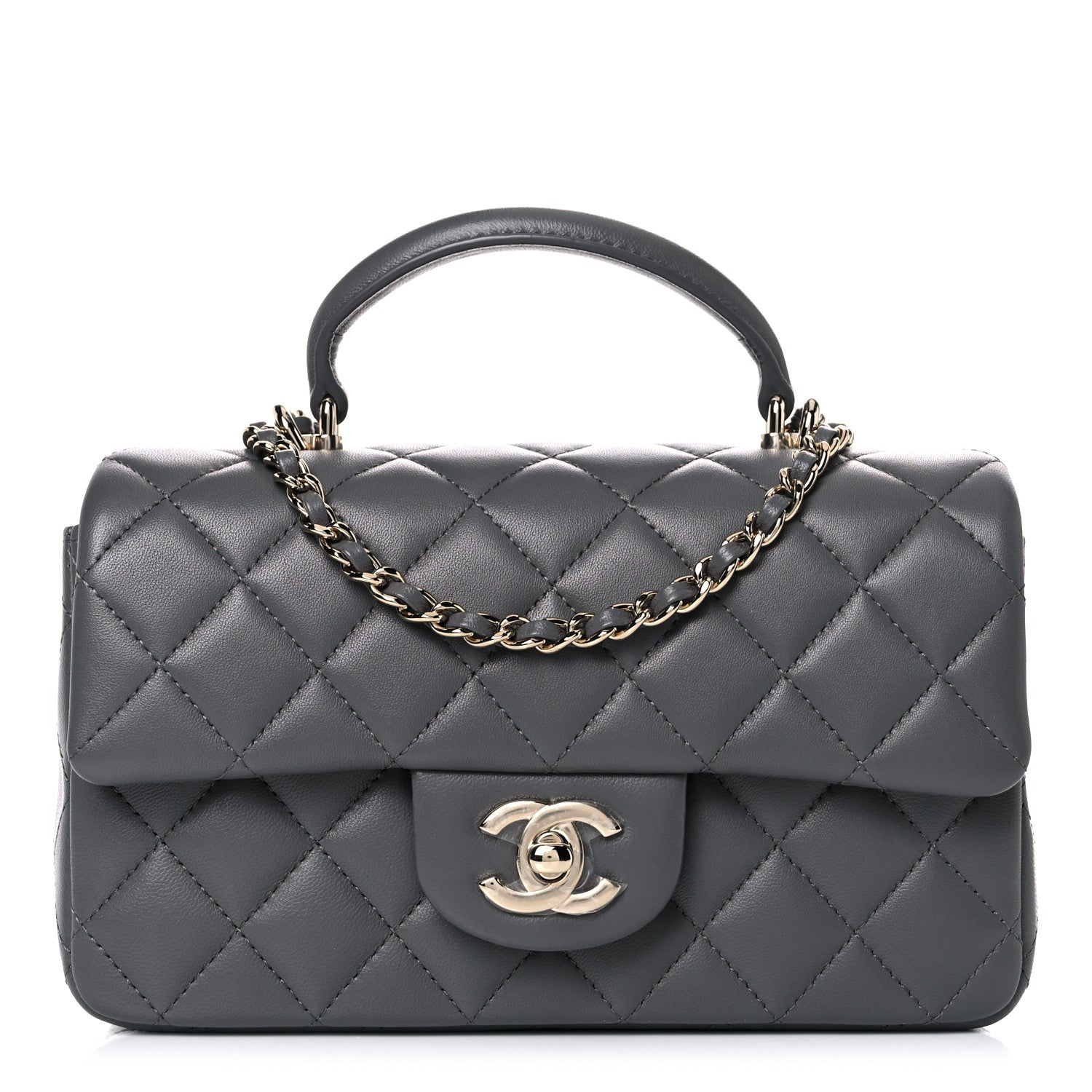 Chanel Lambskin Quilted Mini Top Handle Rectangular Flap Dark Grey 1 of 11