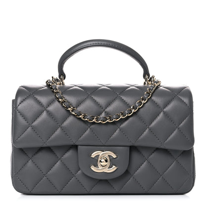 Chanel Lambskin Quilted Mini Top Handle Rectangular Flap Dark Grey 1 of 11