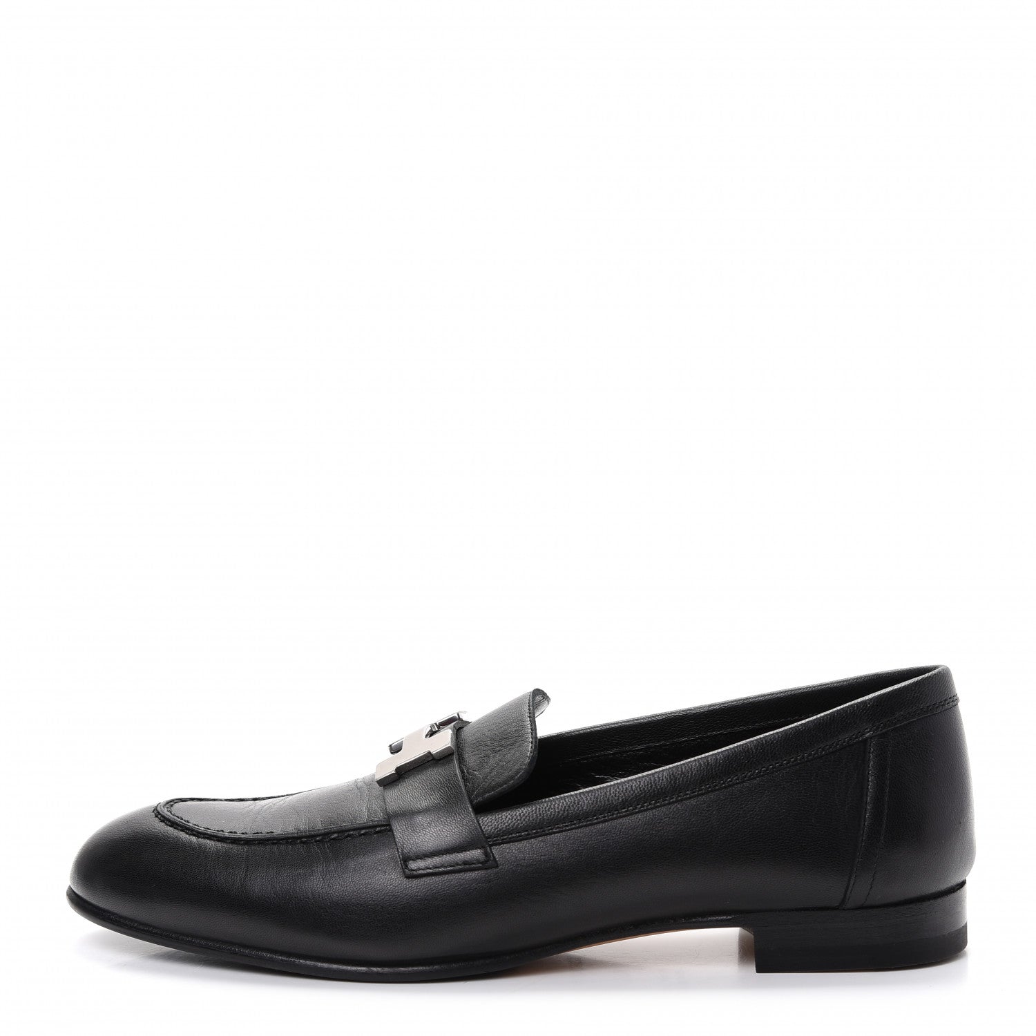 Hermes Goatskin Womens Paris Loafers 37.5 Black 1 of 10