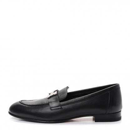 Hermes Goatskin Womens Paris Loafers 37.5 Black 1 of 10