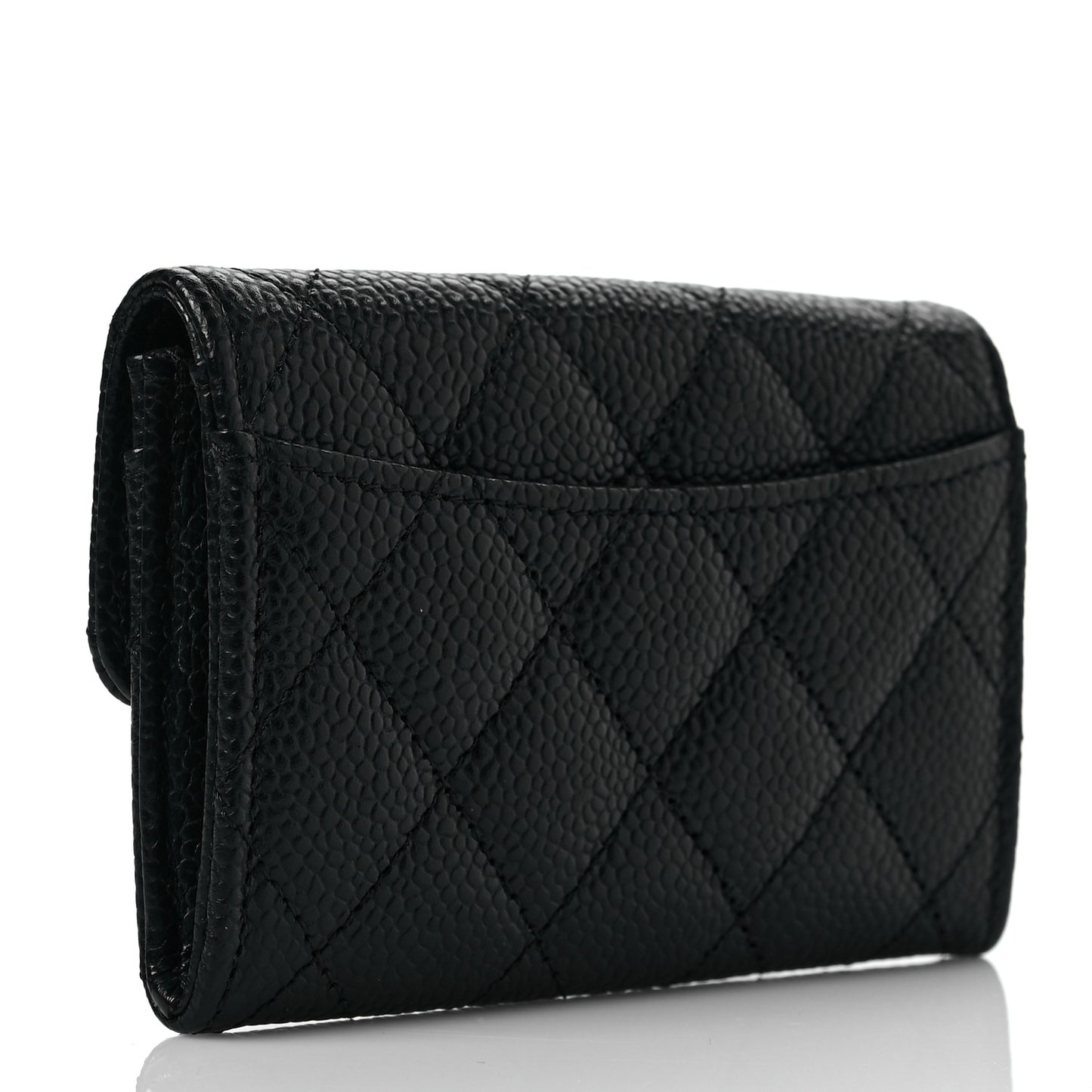 Caviar Quilted Flap Card Holder Wallet Black