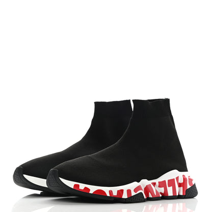 Balenciaga Neoprene Knit Womens Speed Graffiti Sneakers 41 Black White Red 3 of 8
