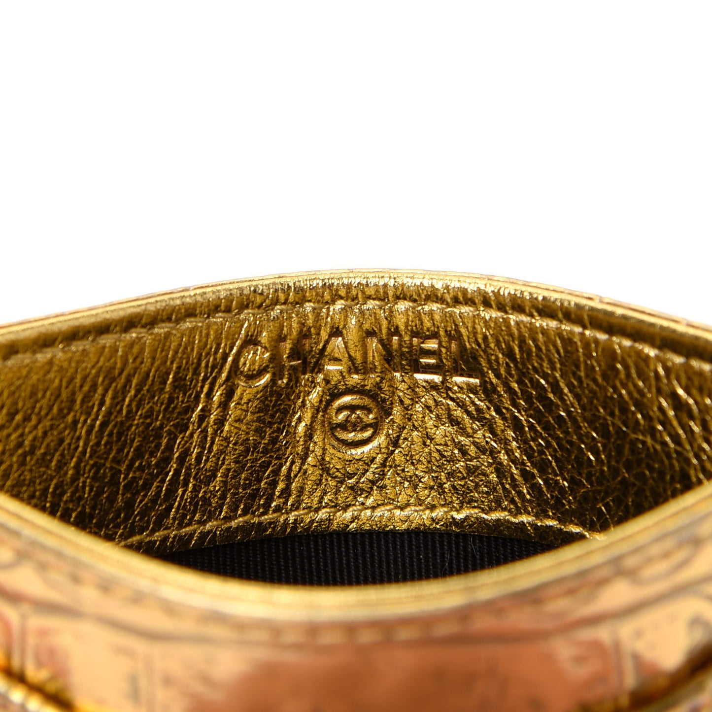 Metallic Calfskin Crocodile Embossed Cocodile Card Holder Gold