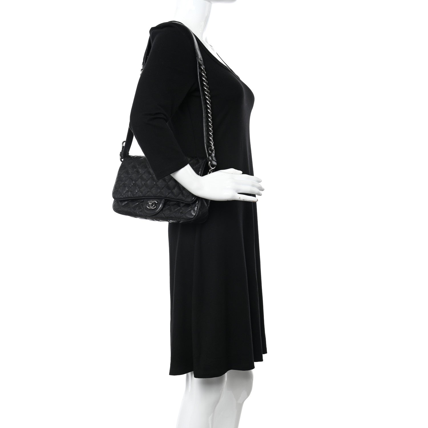 Chanel Crumpled Calfskin Quilted Medium Casual Rock Flap Black 2 of 9