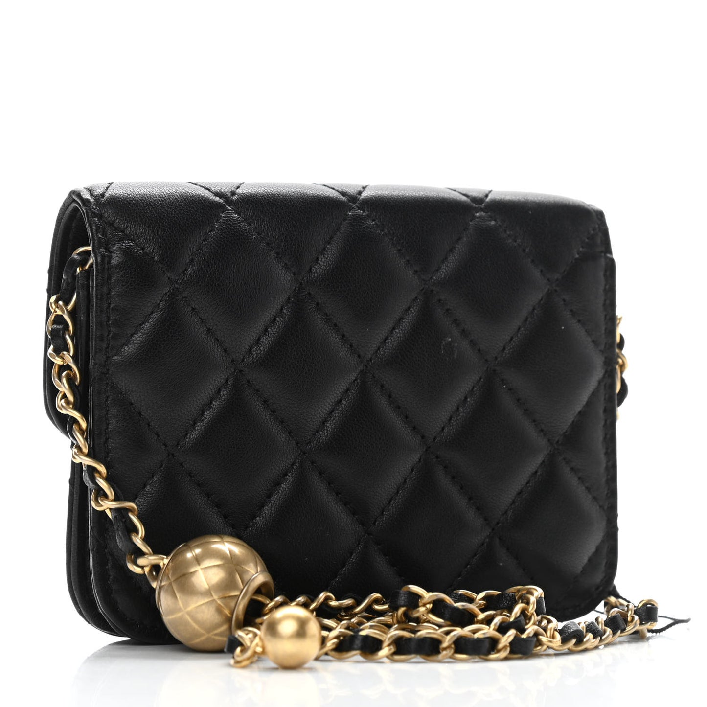 Lambskin Quilted Pearl Crush Clutch With Chain Black