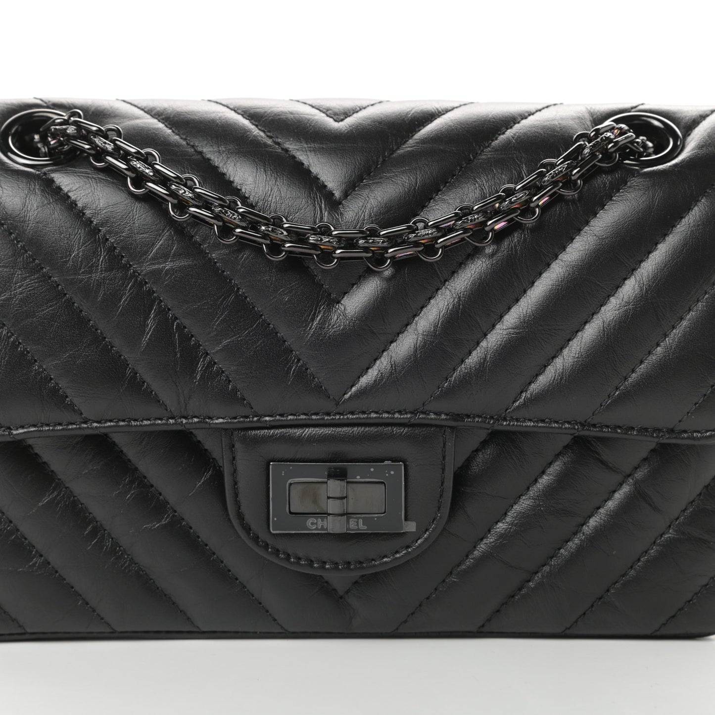 Aged Calfskin Chevron Quilted 2.55 Reissue Mini Flap So Black