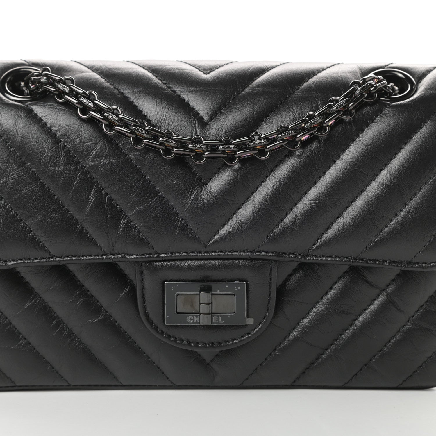 Chanel Aged Calfskin Chevron Quilted 2.55 Reissue Mini Flap So Black 8 of 10