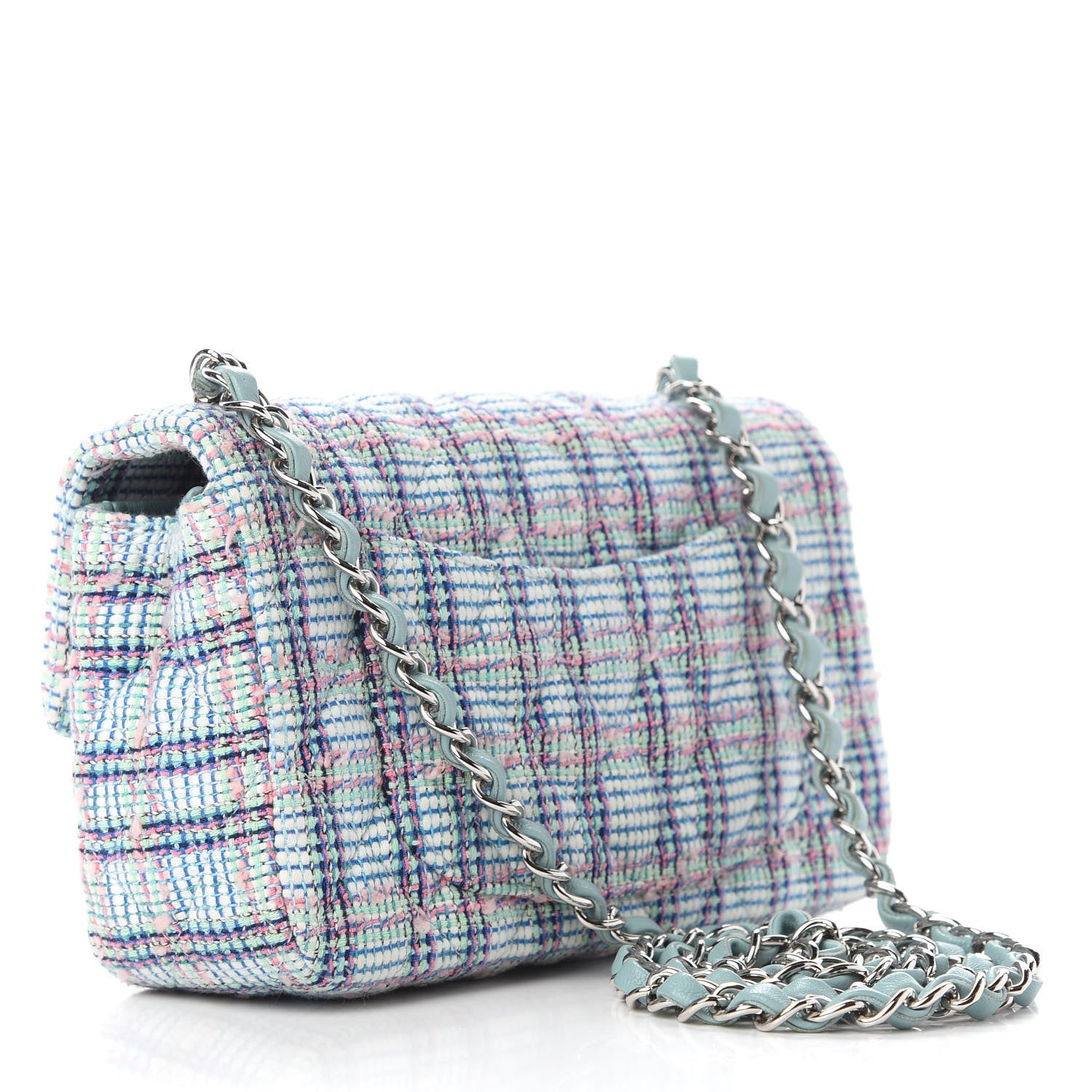 Chanel Tweed Quilted Mini Rectangular Flap Blue 2 of 9