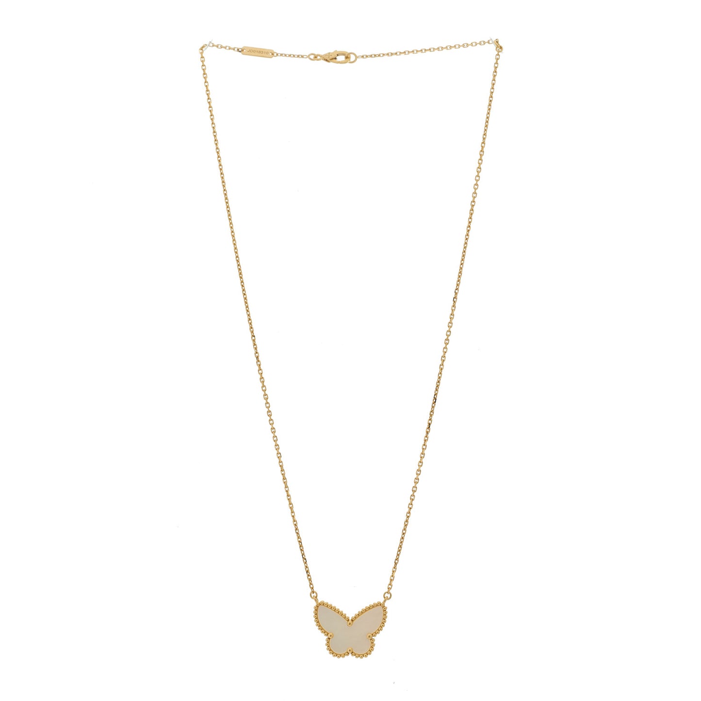 18k Yellow Gold Mother of Pearl Lucky Alhambra Butterfly Pendant Necklace