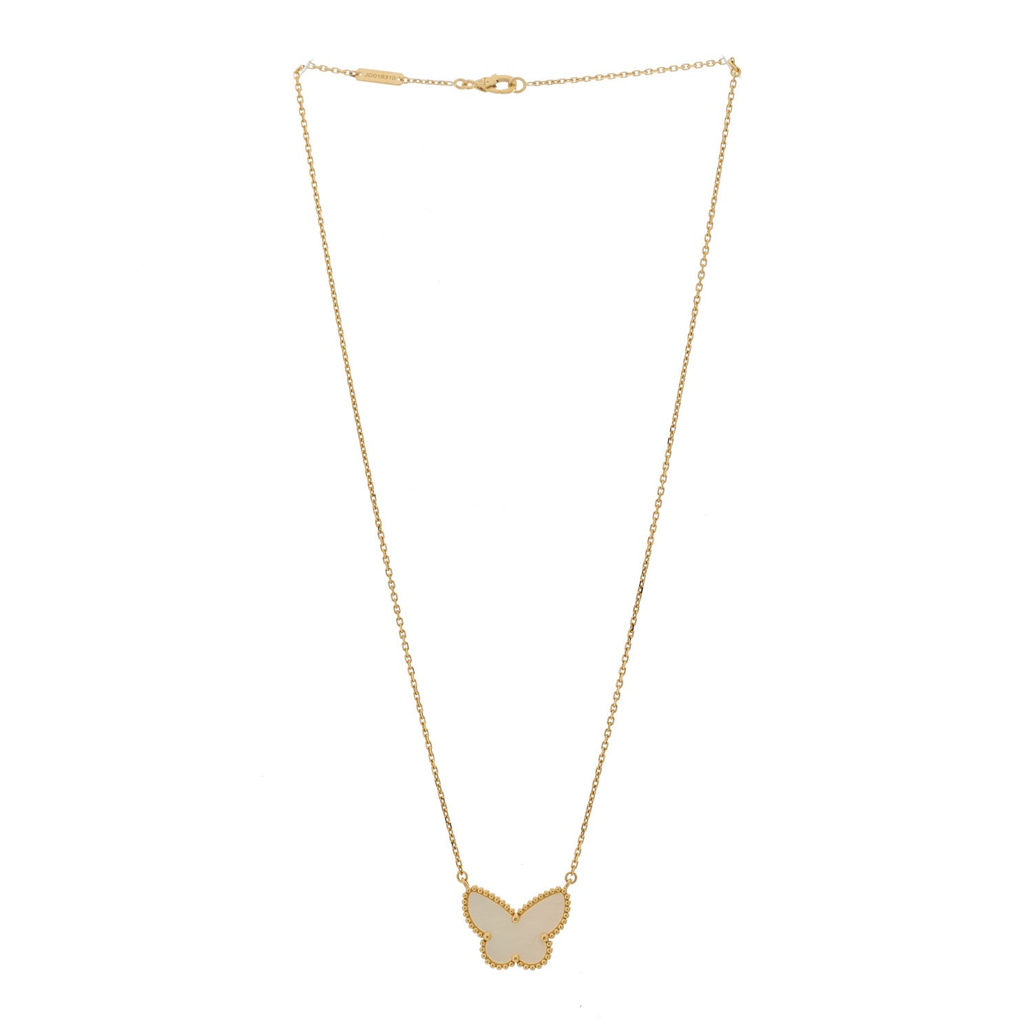 Van Cleef & Arpels 18k Yellow Gold Mother of Pearl Lucky Alhambra Butterfly Pendant Necklace 3 of 5