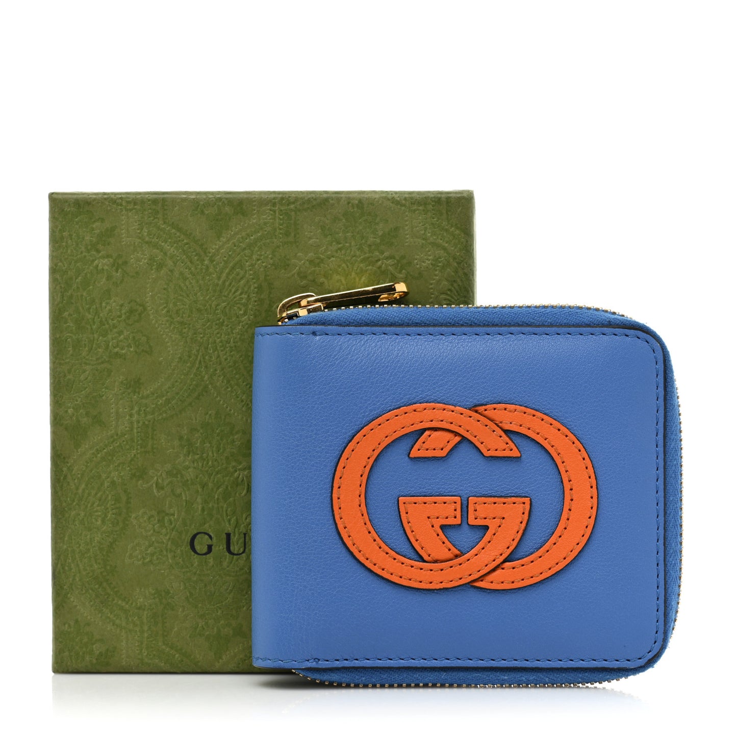 Vitello Eclipse Interlocking G Zip Around Card Case Wallet Bright Splash Carrot Orange