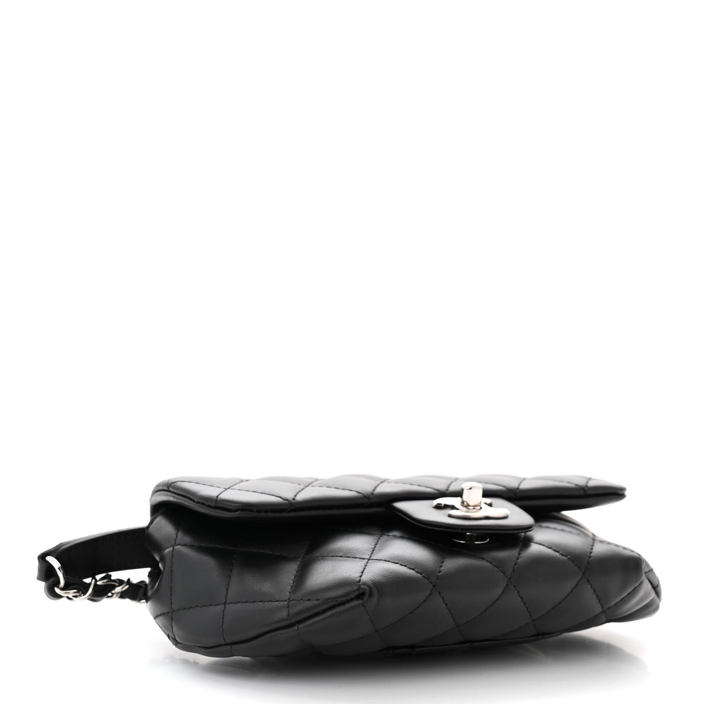 Calfskin Quilted CC Uniform Flap Belt Bag Black