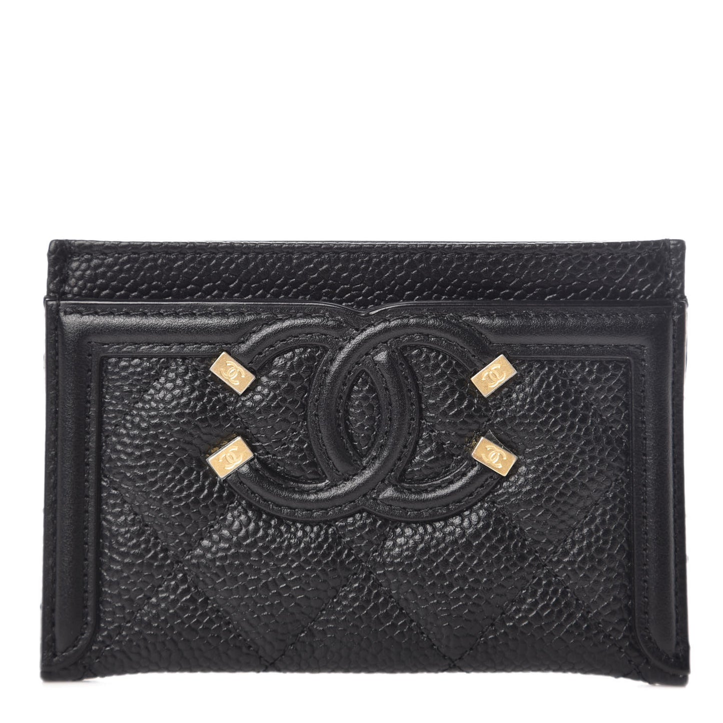 Caviar Quilted Filigree Card Holder Black