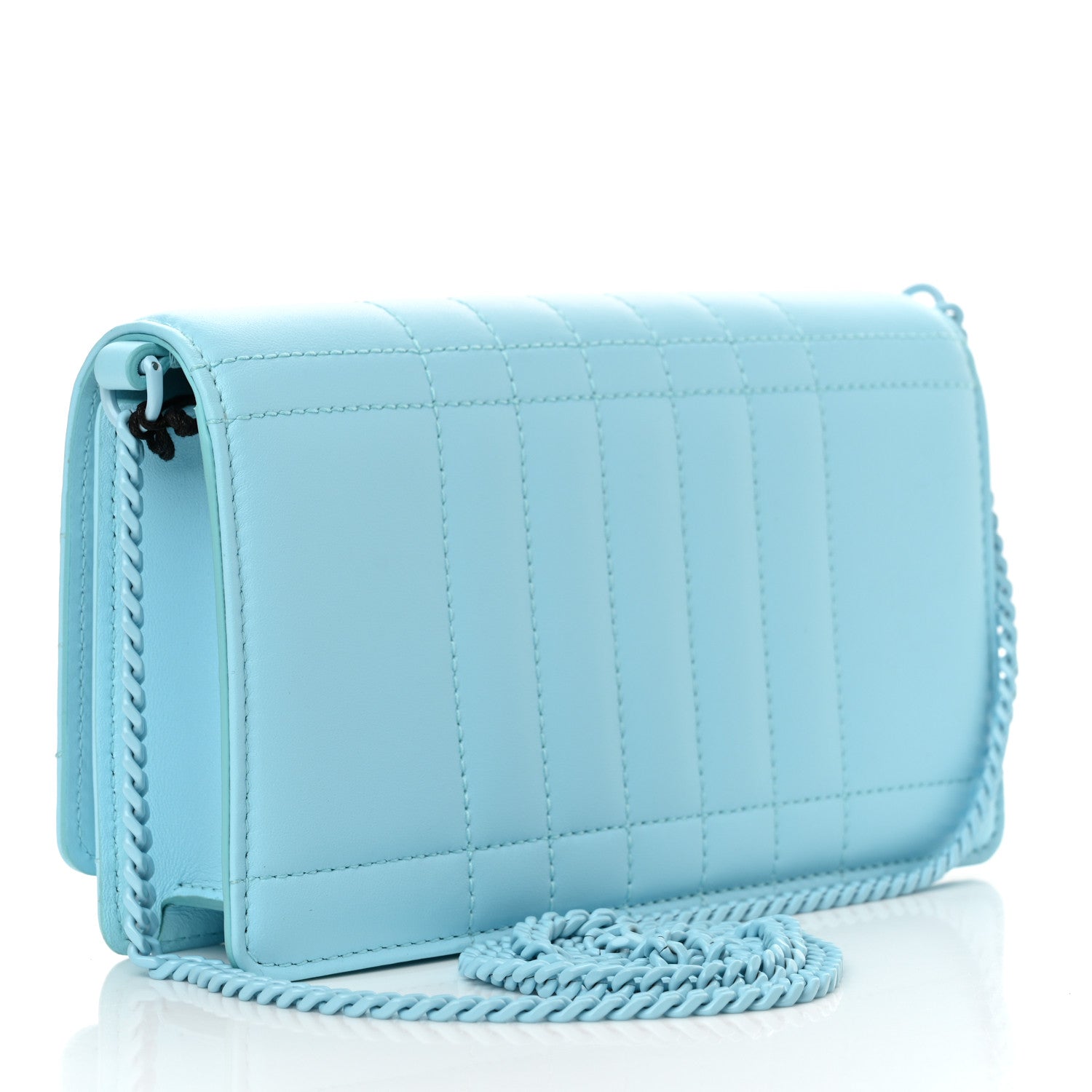 Burberry Lambskin Quilted Lola Clutch On Chain Cool Sky Blue 3 of 10