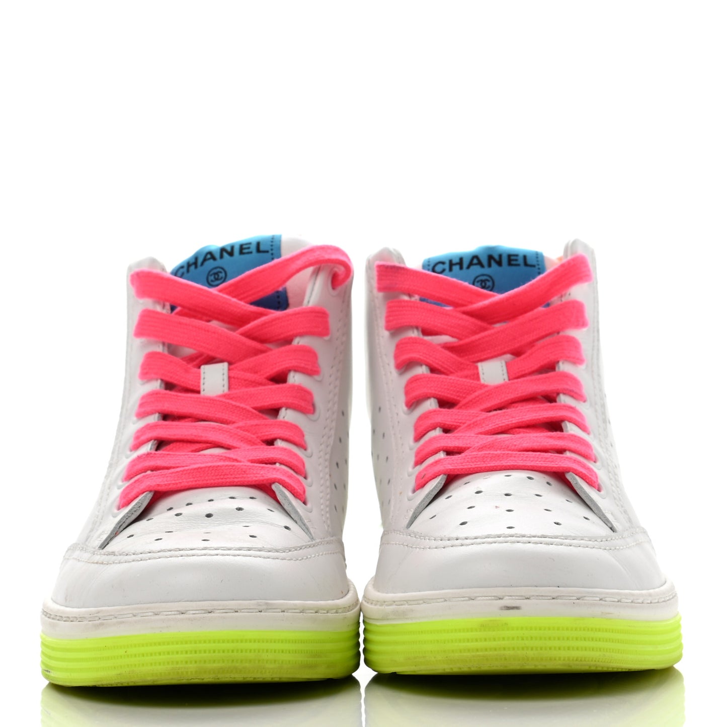 Calfskin Womens Logo High Top Sneakers 37 White Multicolor