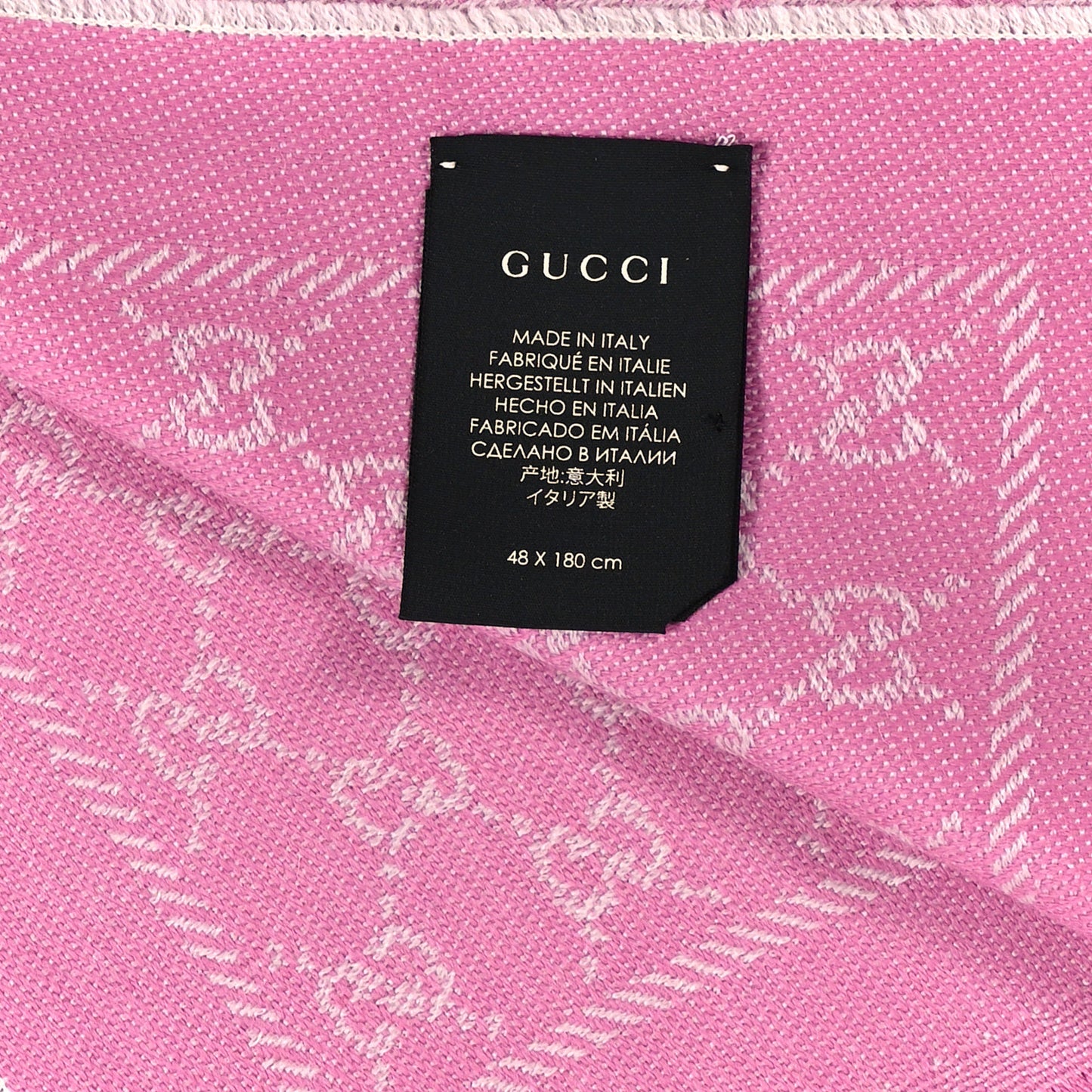 Wool Jacquard GG Monogram Reversible New Sten Fringe Scarf Ivory Pink