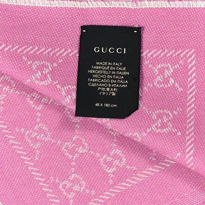 Gucci Wool Jacquard GG Monogram Reversible New Sten Fringe Scarf Ivory Pink 3 of 3