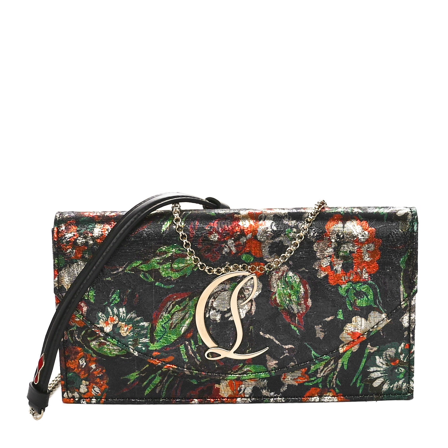 Christian Louboutin Metallic Tissu Lame Sevillana Floral Print Loubi54 Crossbody Clutch Gold Multicolor 1 of 9