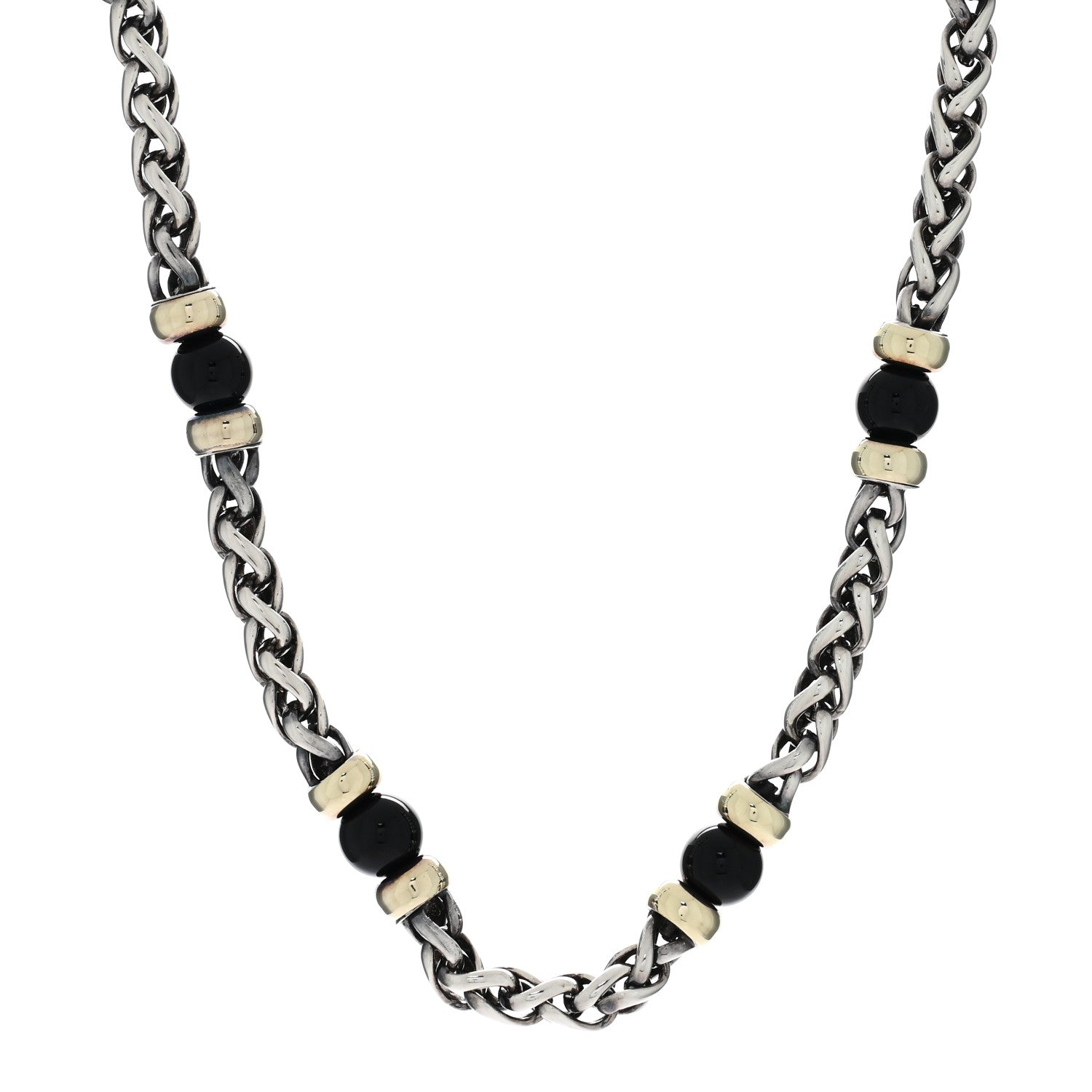 David Yurman Sterling Silver 18K Yellow Gold Black Onyx Wheat Chain Necklace 1 of 4
